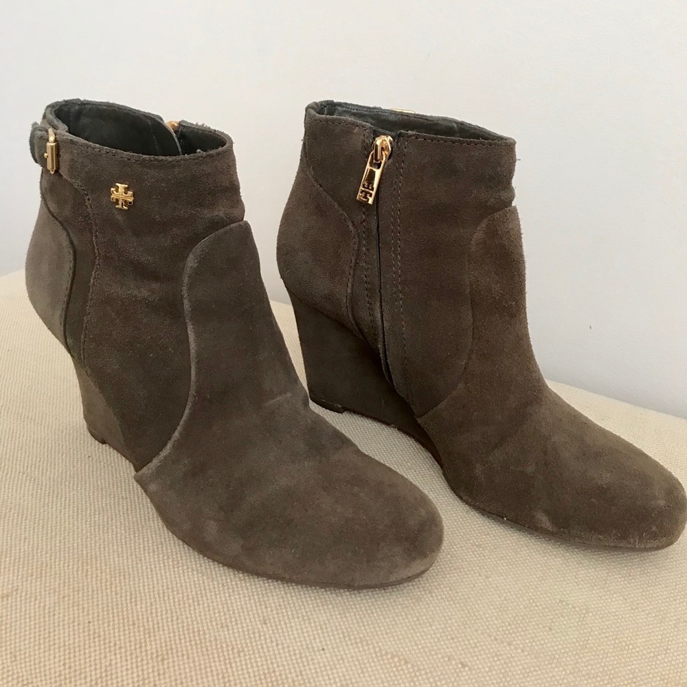 Suede Tory Burch wedge ankle booties